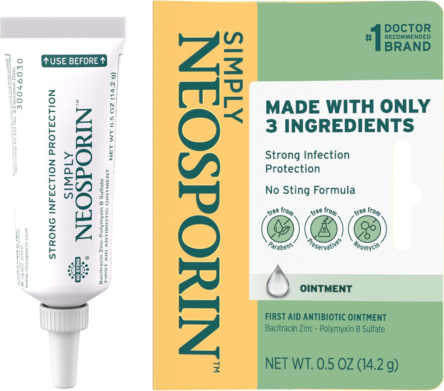 Simply Formula 3-Ingredient First Aid Antibiotic Ointment and Wound Care Treatment with Bacitracin Zinc and Polymyxin B Sulfate, Preservative-, Paraben- and Neomycin-Free, 0.5 Oz