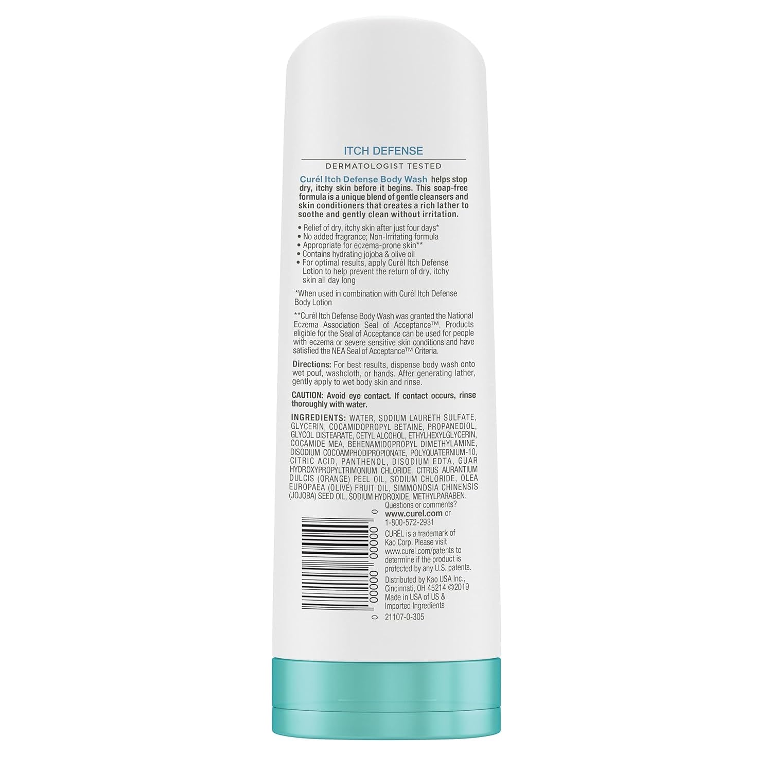 Itch Defense Calming Daily Cleanser, Body Wash, Soap-Free Formula, for Dry, Itchy Skin, with Hydrating Jojoba and Olive Oil, 10 Oz