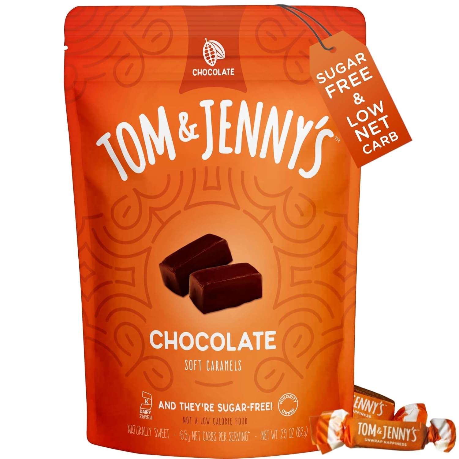 Sugar Free Candy Soft Caramels Individually Wrapped - Sea Salt & Vanilla - Low Net Carb Zero Sugar Candy with Xylitol & Maltitol (Chocolate Caramel) Keto Candy 1 Pack