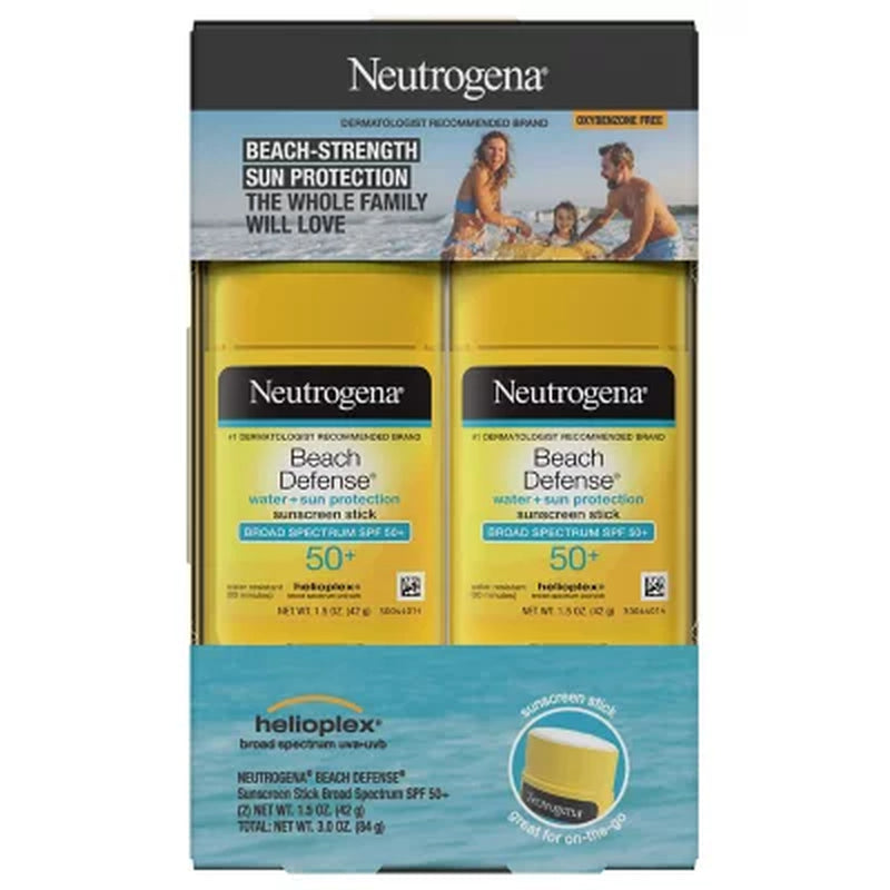 Neutrogena Beach Defense Broad Spectrum Sunscreen Stick, SPF 50+, 1.5 Oz.