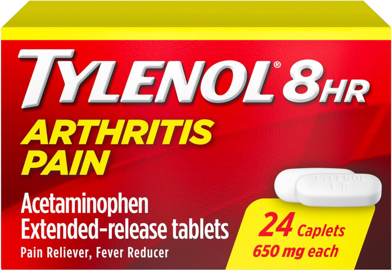 8 Hour Arthritis Pain Relief Extended-Release Tablets, 650 Mg Acetaminophen, Joint Pain Reliever & Fever Reducer Medicine, Oral Pain Reliever for Arthritis & Joint Pain, 24 Count