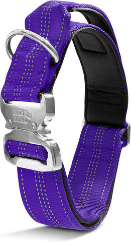 '- Tactical Dog Collar Ultra-Soft Neoprene Padded Dog Collars for Medium, Large, XL Dogs | Heavy Duty Metal Buckle | Padded Handle for Dog Training (Large, Purple)