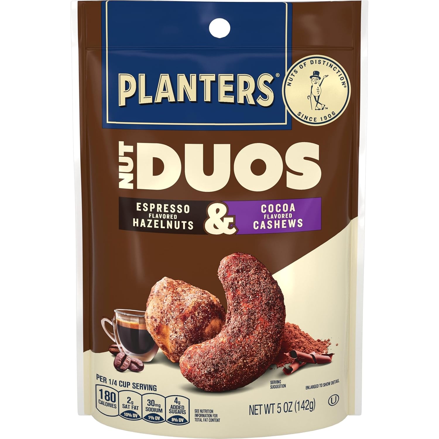 Nut Duos, Flavored Nuts Snack Pack - Cocoa Cashews & Espresso Hazelnuts 5Oz