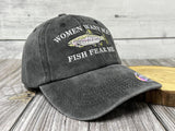 Embroidered women Want Me Fish Fear Me Trucker Hat for Men, Washed Black Dad Hat, Outdoor Adjustable Baseball Snapback Hats