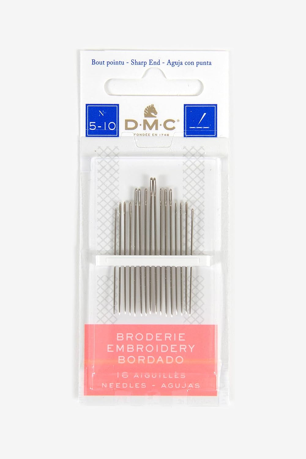 1765-5/10 Embroidery Hand Needles, 16-Pack, Size 5/10,Silver