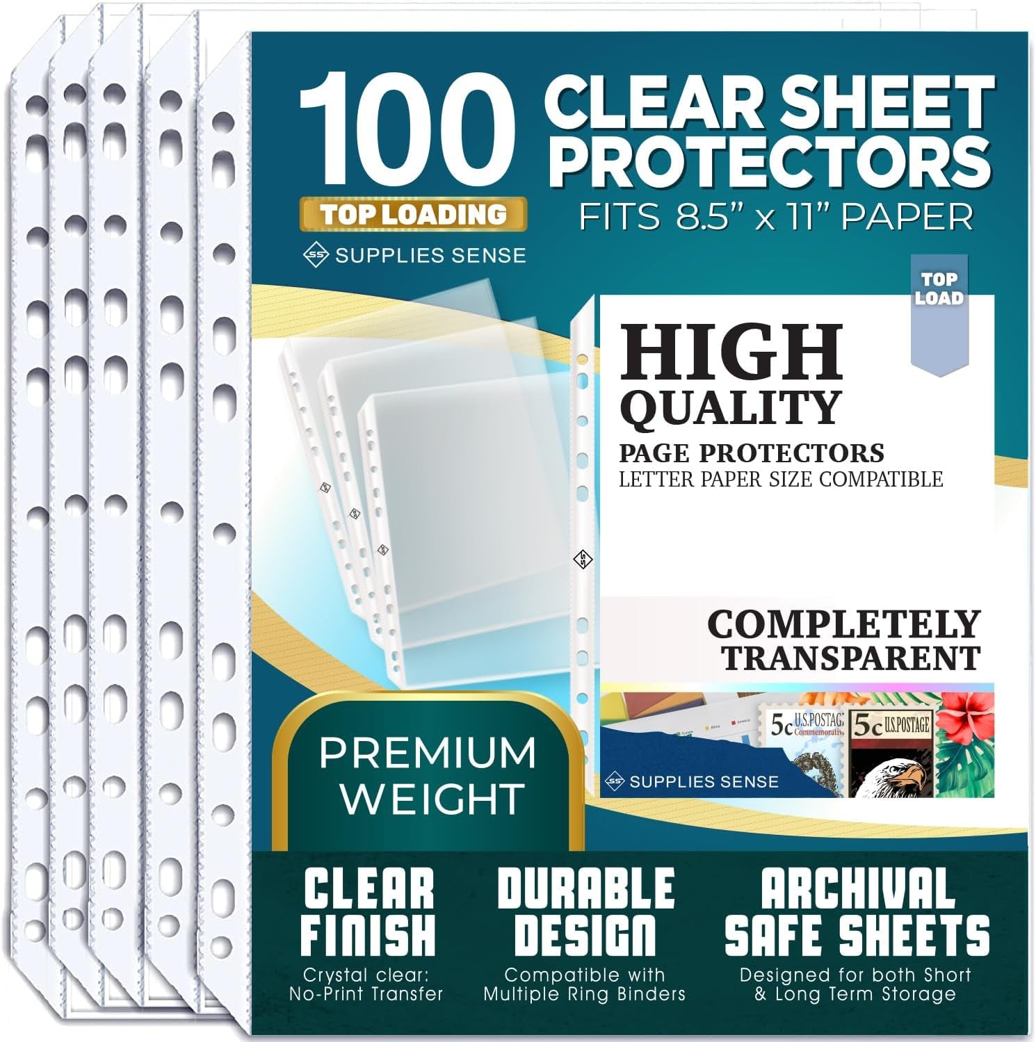 Sheet Protectors for 3 Ring Binder, 100 Pack Premium Clear Page Protector 8.5 X 11 Inch, Plastic Sleeves for Binders, Top Loading Paper Sheets Document Sleeve Letter Size, Photo, Office, Home