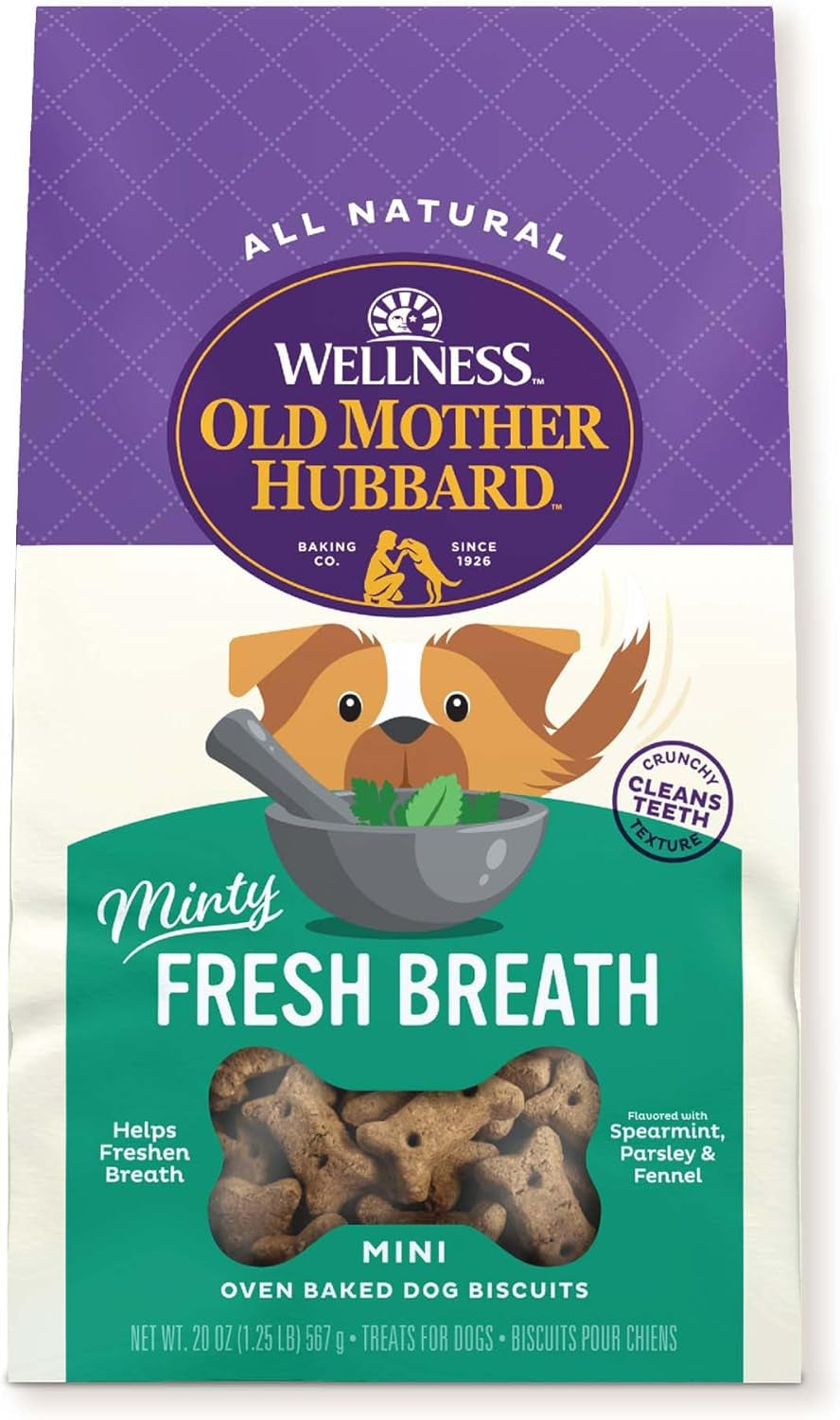 Wellness Minty Fresh Breath Dog Biscuits, Natural, Training Treats, Spearmint, Parsley, Oats, & Chicken Flavor, Mini Size, (20 Ounce Bag)