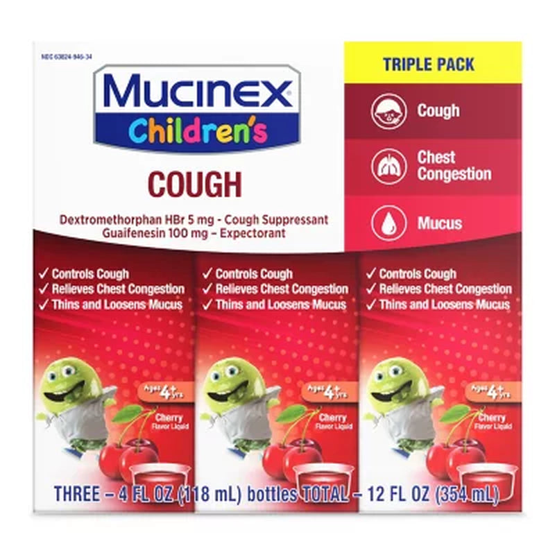 Mucinex Children'S Liquid Cold & Cough Medicine, Cherry 4 Fl. Oz., 3 Pk.