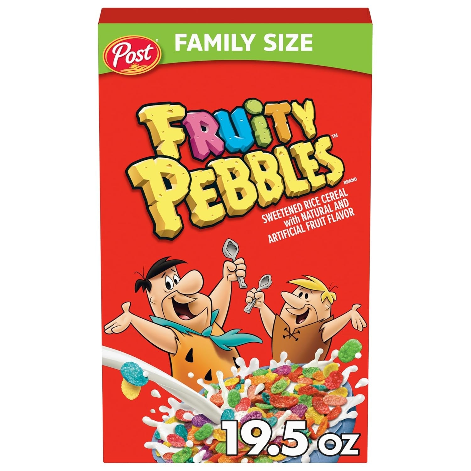 Post  Cereal, Fruity Kids Cereal, Gluten Free Rice Cereal for Kids, 19.5 OZ Family Size Cereal Box