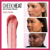 Cheek Heat Gel-Cream Blush Makeup, Lightweight, Breathable Feel, Sheer Flush of Color, Natural-Looking, Dewy Finish, Oil-Free, Nude Burn, 1 Count