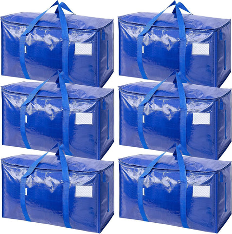 6 Pack Extra Large Moving Bags with Zippers & Carrying Handles, Heavy-Duty Storage Tote Moving Boxes for Space Saving