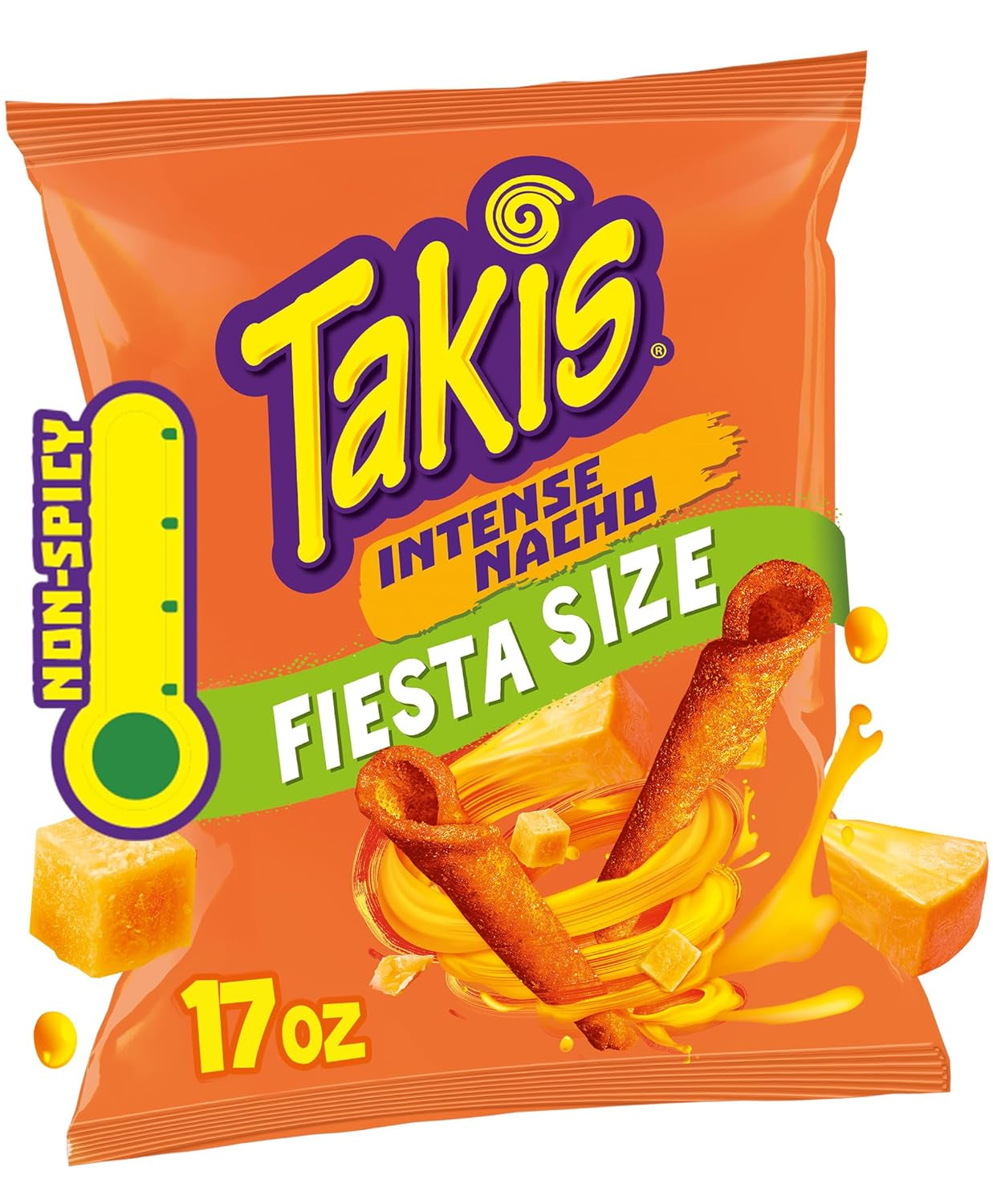 Intense Nacho 17 Oz Fiesta Size Bag, Cheese Flavored Non-Spicy Cheesy Rolled Tortilla Chips