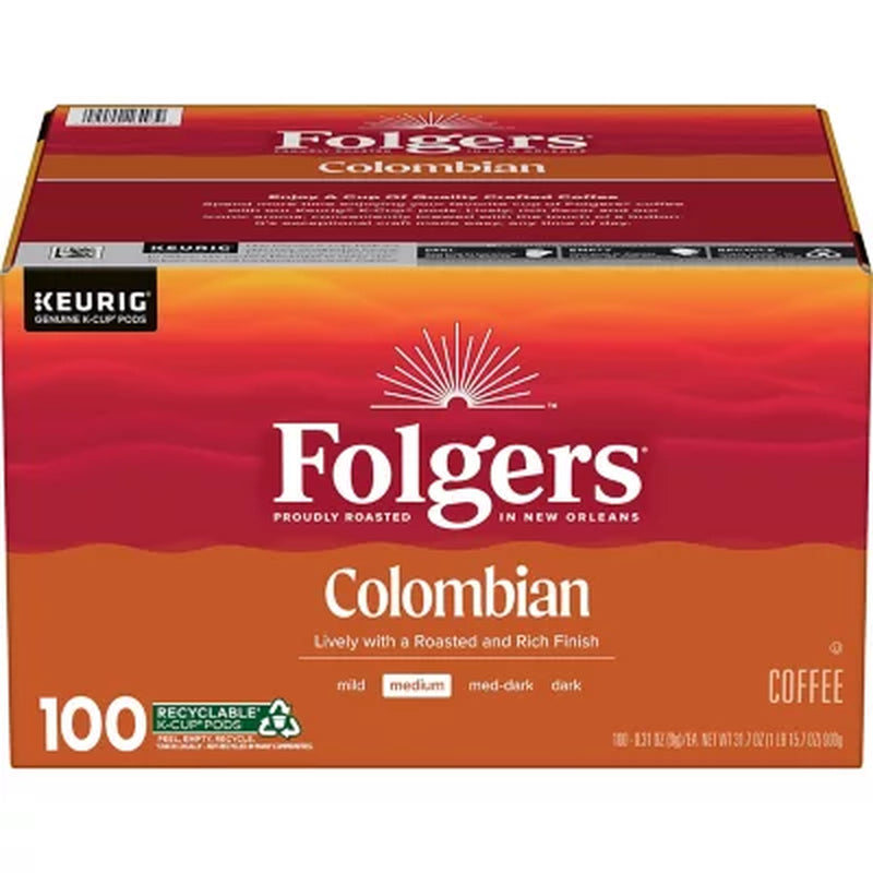 Folgers Medium Roast K-Cup Coffee Pods, 100% Colombian, 100 Ct.